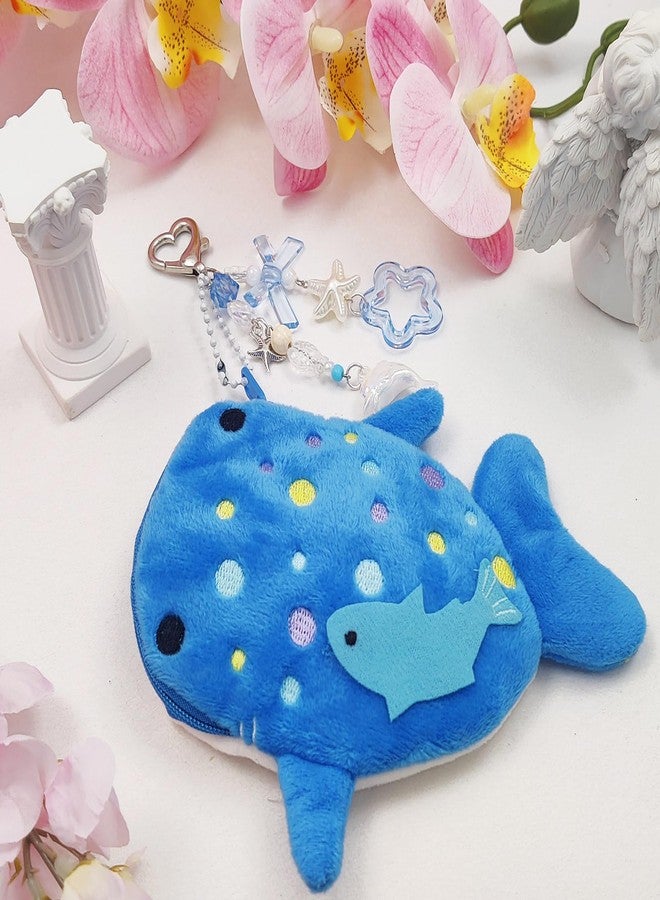 cioatu Adorable Whale Shark Coin Purse Keychain,Soft Plush Zipper Coin Purse,Handmade Purse Bag Charm Gift for Women (Blue) - Image 2